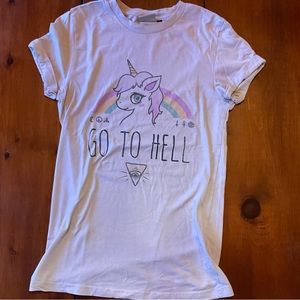 Go to hell unicorn kawaii women small long soft shirt pastel goth